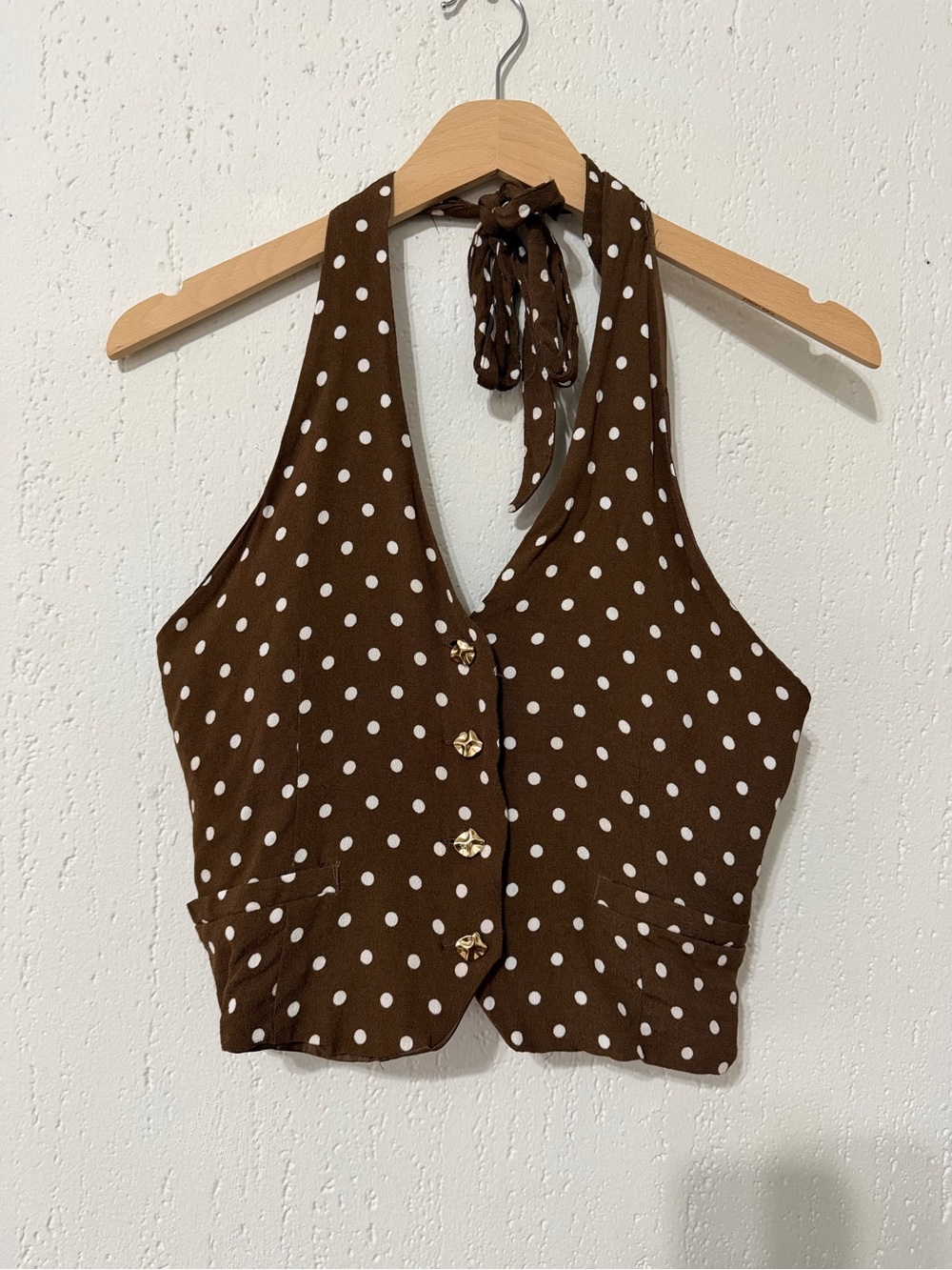 Brown Polka Dot Halter Vest Top Size Medium